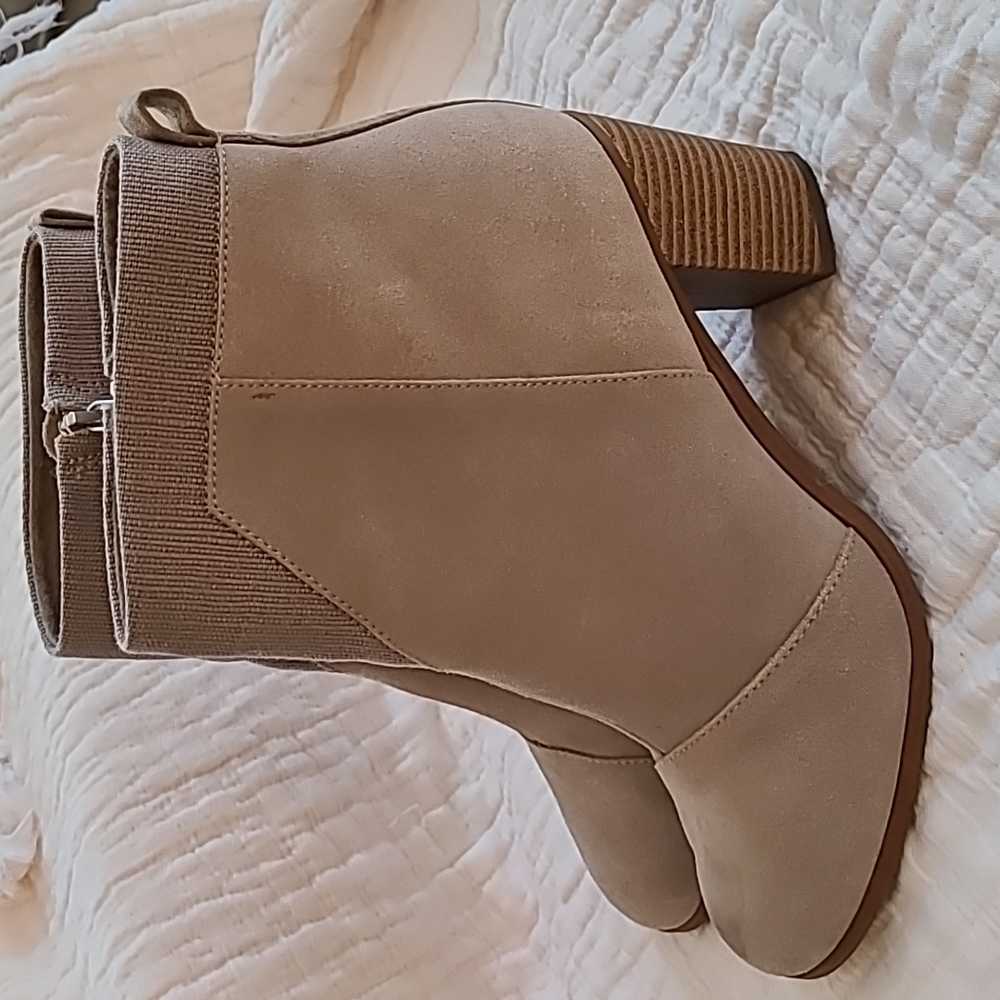 Toms heeled booties desert taupe and heritage canvas